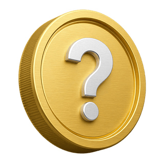 Pièce 3D en or décorative avec un point d’interrogation sur la page FAQ